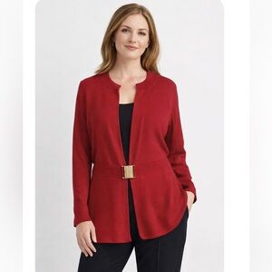 JONES NEW YORK Red Open-Front Cardigan Sweater with Gold Buckle M